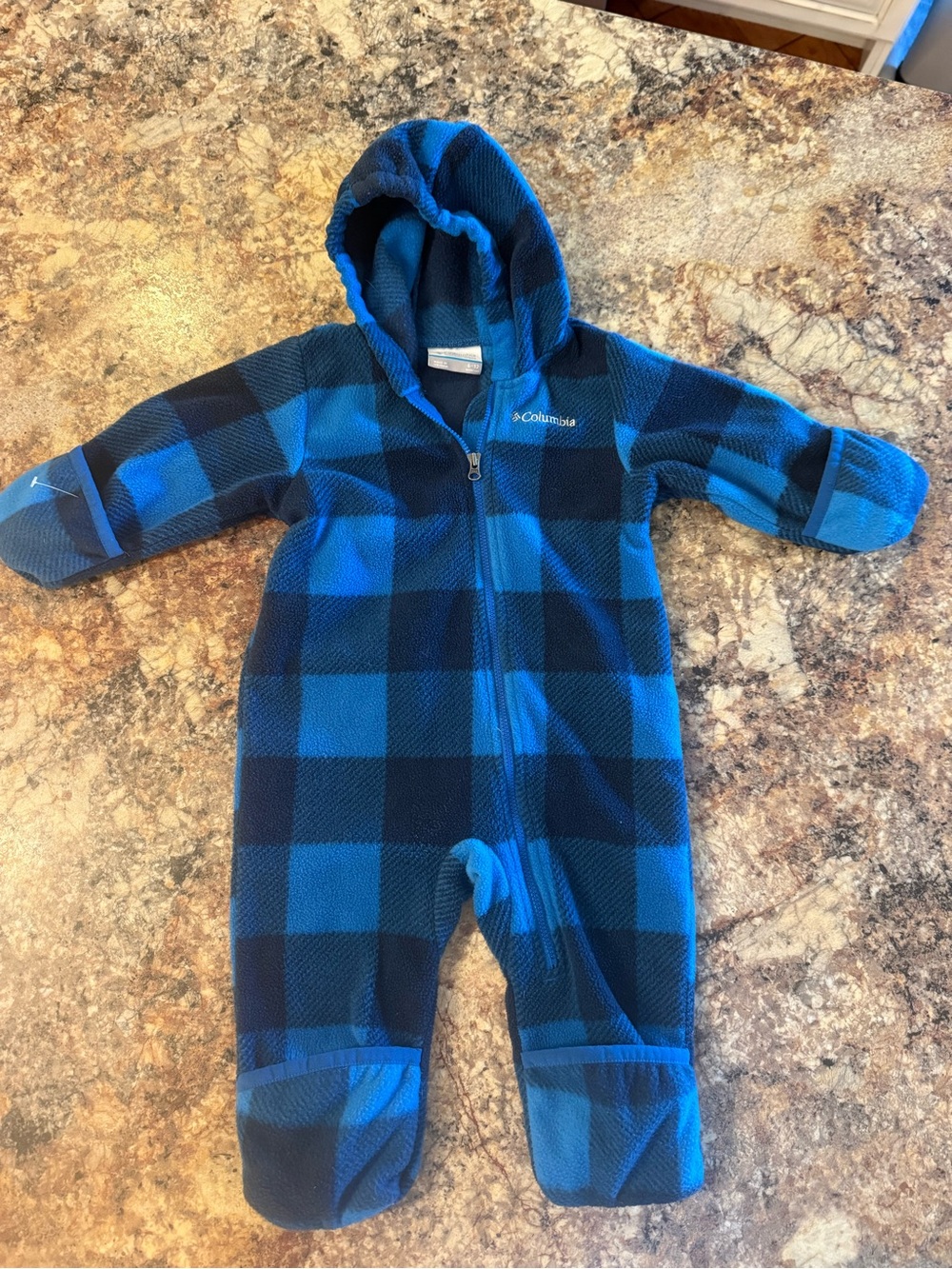Columbia Baby Fleece Bunting Snowsuit Blue Buffalo Plaid 6–12M